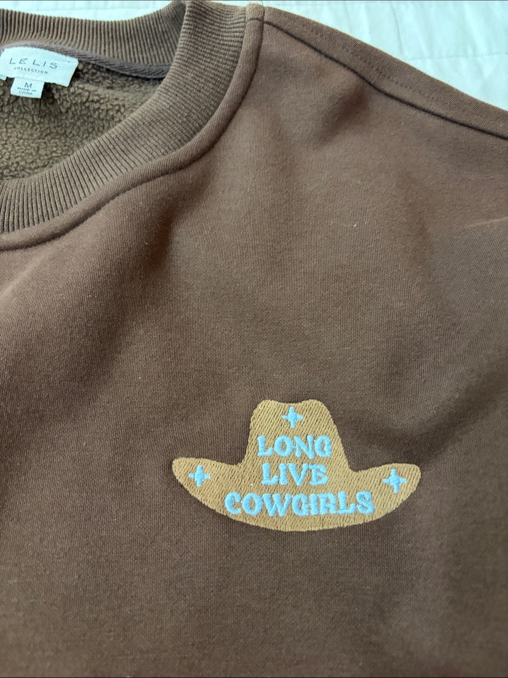 Le Lis Brown Crewneck Sweatshirt with 'Long Live Cowgirls' Patch - Picture 8 of 10